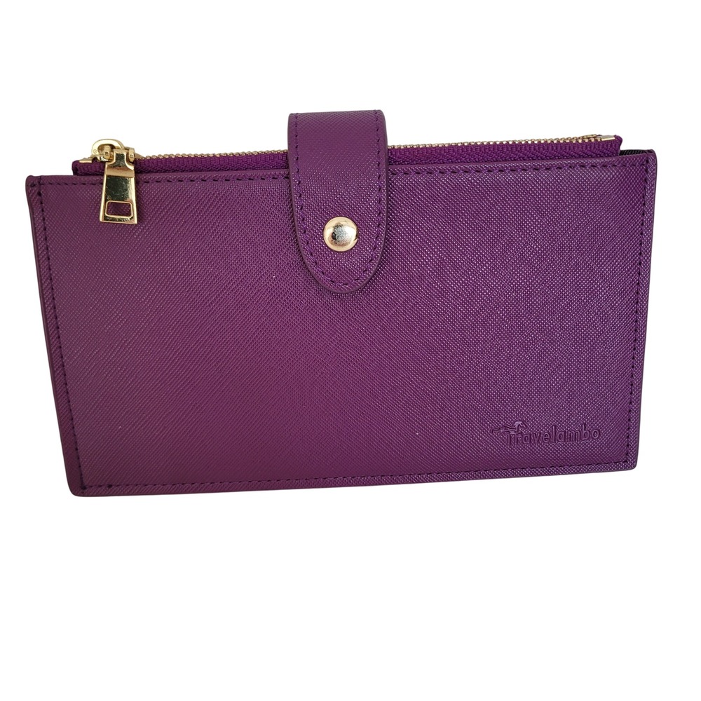 Travelambo Womens RFID Blocking Wallet Purple Faux Leather Slim Bifold 16 Card